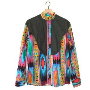 Rare Homemade Vintage Women's Western Aztec Shirt Sz Large Colorful Cowgirl